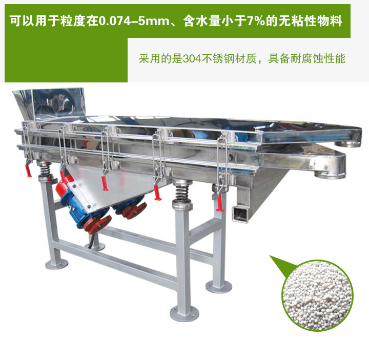 復合肥振動篩采用的是304不銹鋼材質，具備耐腐蝕性能